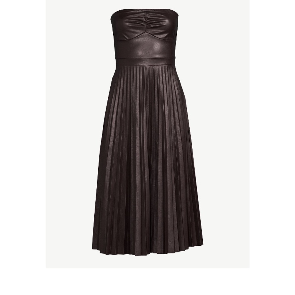 Scoop Women's Faux Leather Strapless Pleated Midi Dress